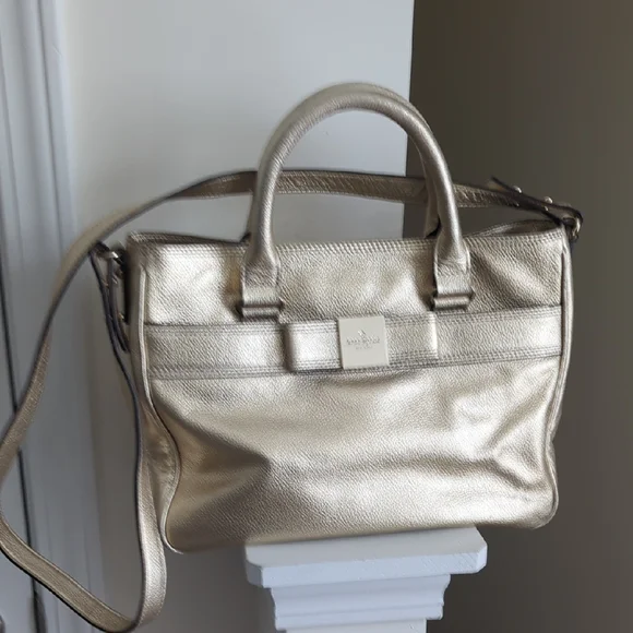 Kate Spade Gold Shoulder Bag Metallic Finish & Care Card Included 10Lx14W - Picture 1 of 17